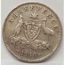 AUSTRALIA 1936 . THREEPENCE . gVERY FINE